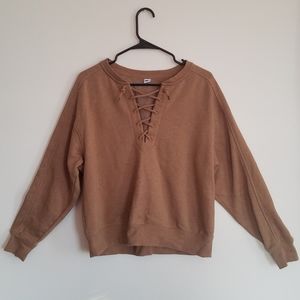 Brown Lace Up Crew Neck